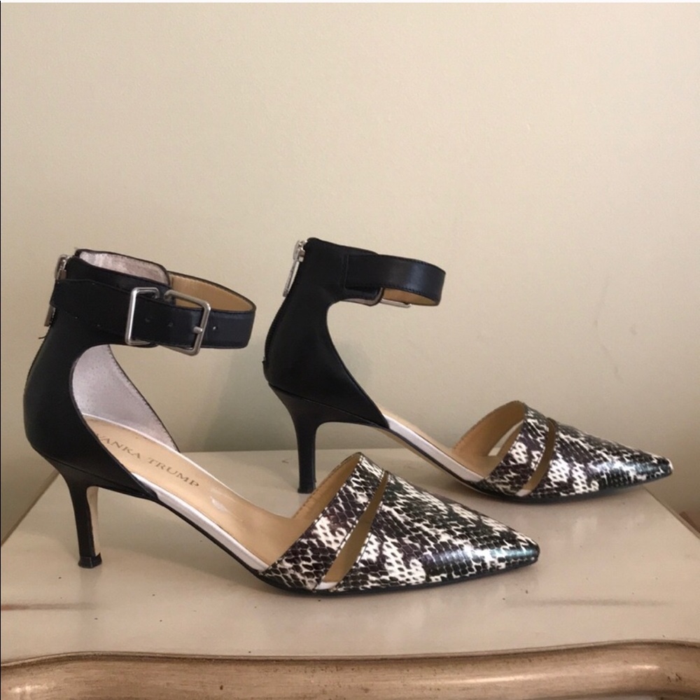 Ivanka Trump Black snake print heels 7 1/2